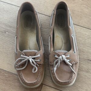 Sperry Women's Brown Loafers with Cream Laces Boat Shoes Size 7.5